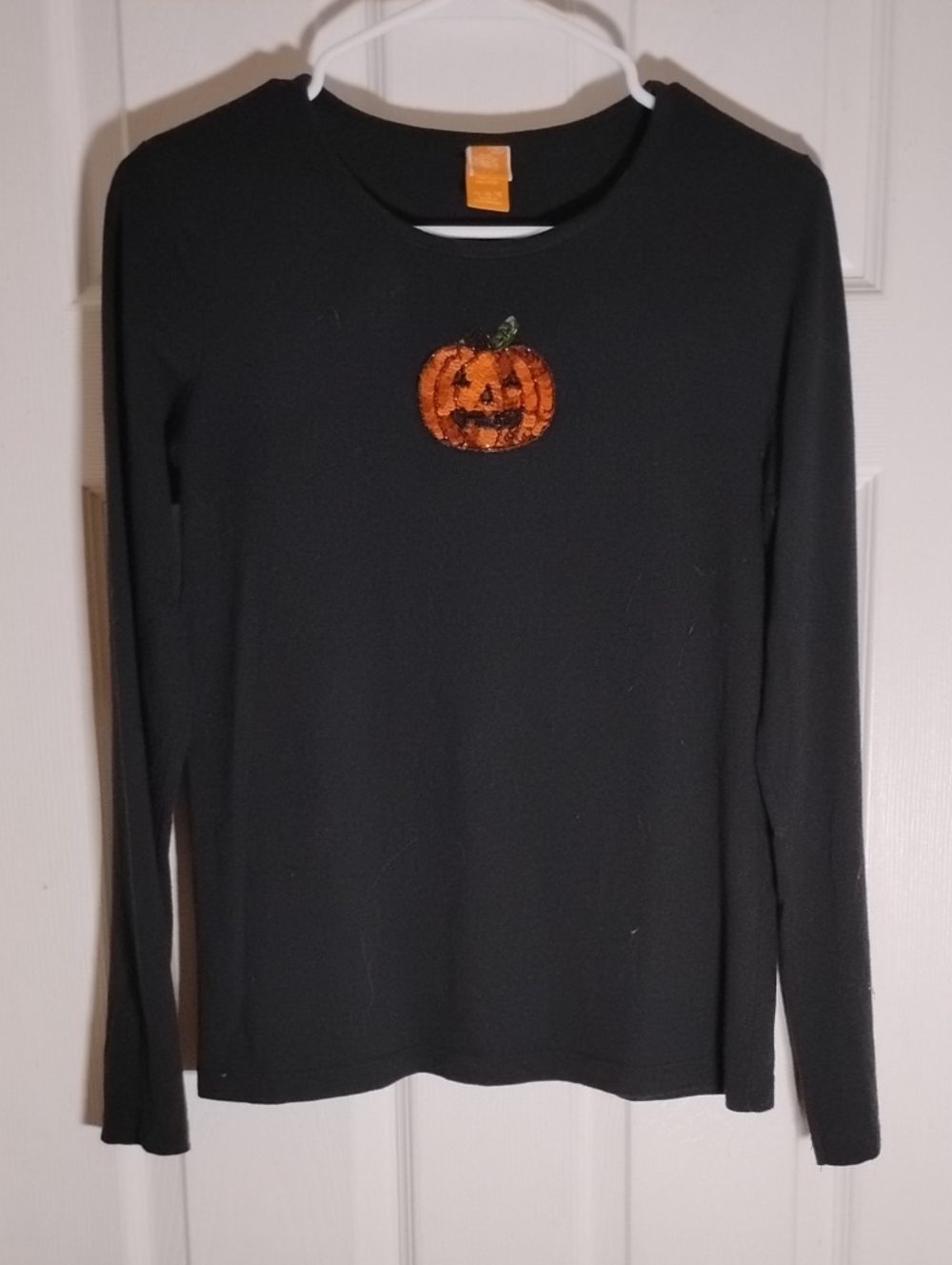 Halloween Long Sleeve Pumpkin Knit Shirt Pumpkin Sequin Applique